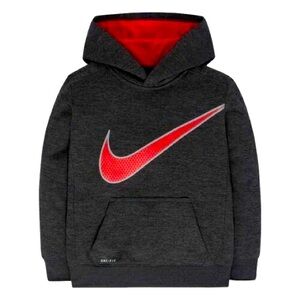 NIKE Boys Therma-FIT Fleece Charcoal Red Hoodie Sweatshirt Size 6
